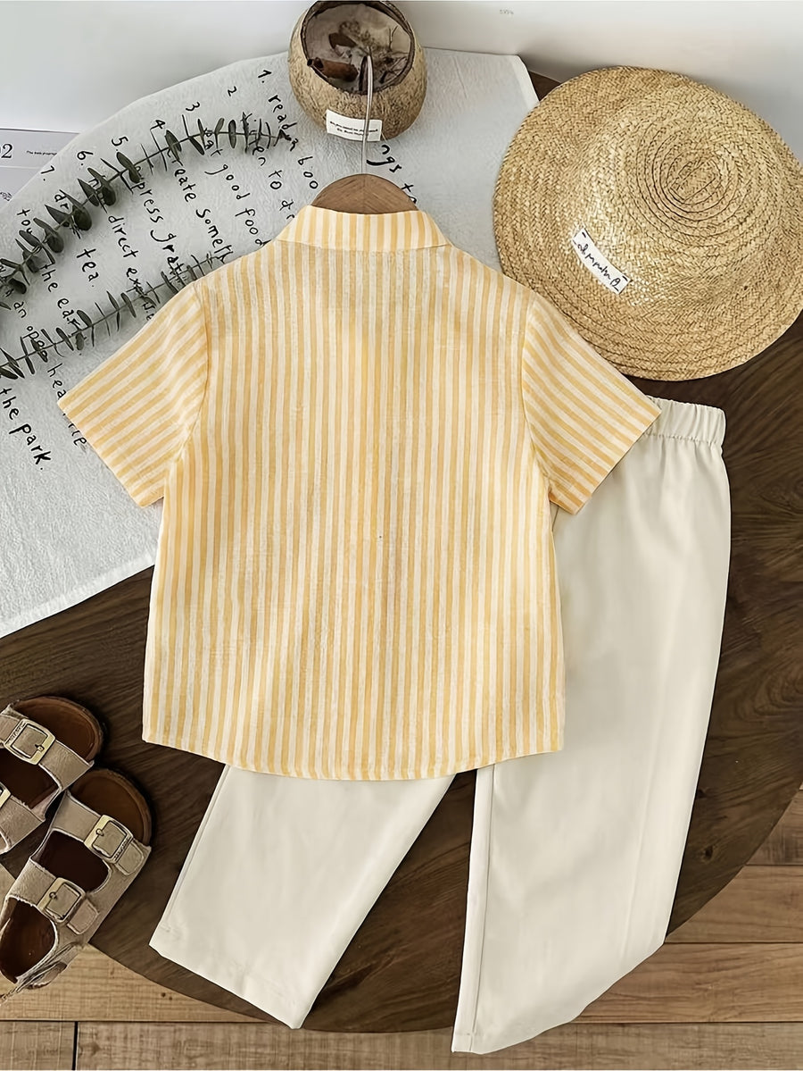 Ensemble 2 pièces 'S : Chemise décontractée à rayures et pantalon uni — Monptitlou