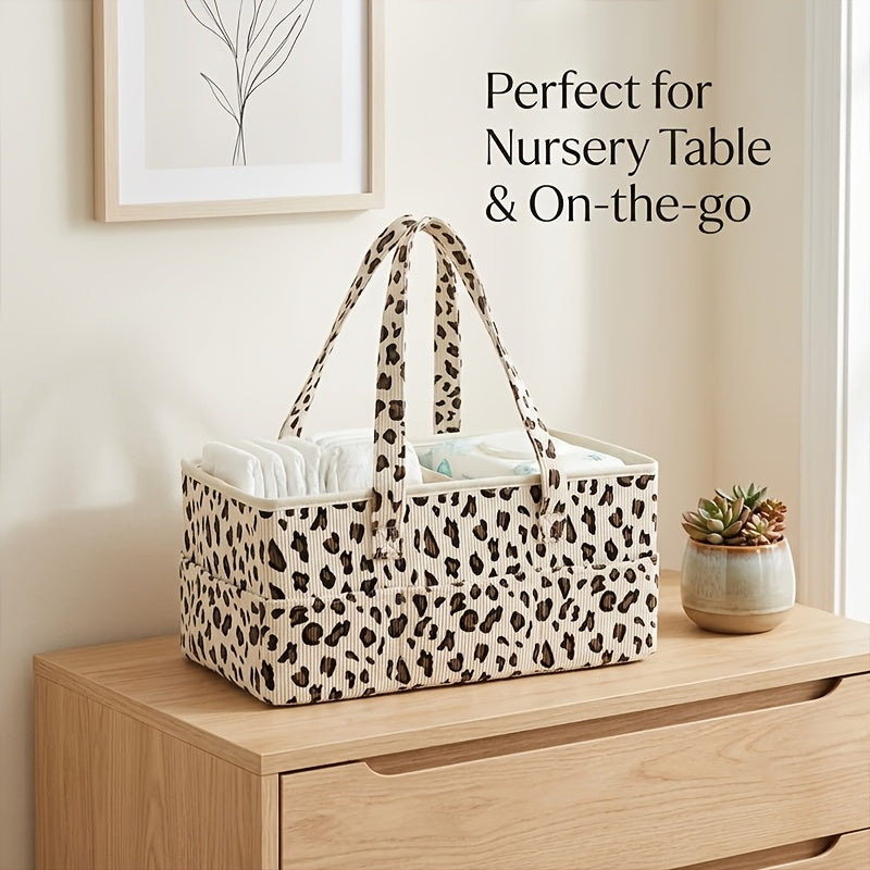 1 panier de rangement pour bébé en velours côtelé à motif léopard — Monptitlou