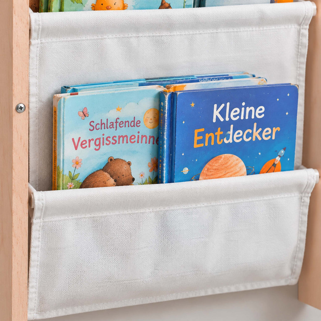 Étagère à livres « 7 poches » blanche - (L)44.5 x (H)118 x (P)6 cm — Monptitlou