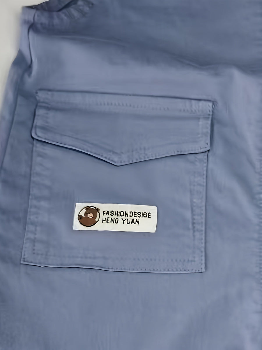 Salopette bébé légère et extensible à motif cartoon ours brodé, idéale pour l'extérieur