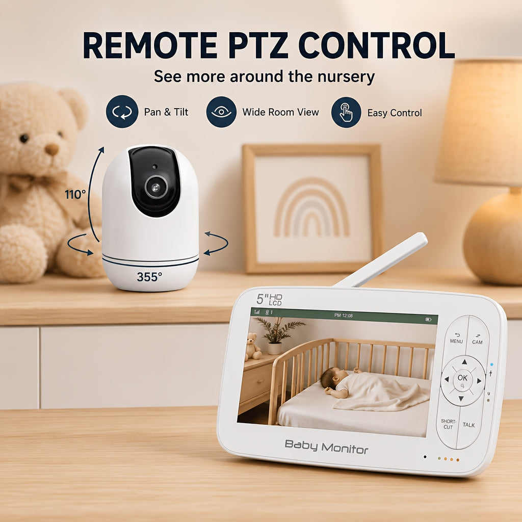 Babyphone 1080P avec caméra PTZ, batterie rechargeable 5000Mah — Monptitlou