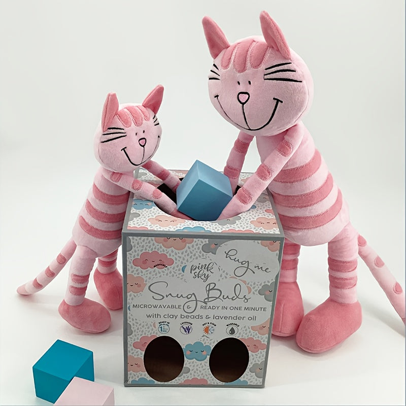 Jouet en peluche adorable chat rayé rose, chaton souriant mignon — Monptitlou
