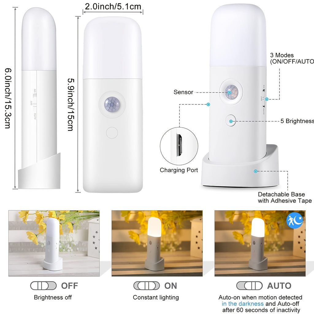 Veilleuse LED à Détecteur de Mouvement Humain, USB Rechargeable — Monptitlou