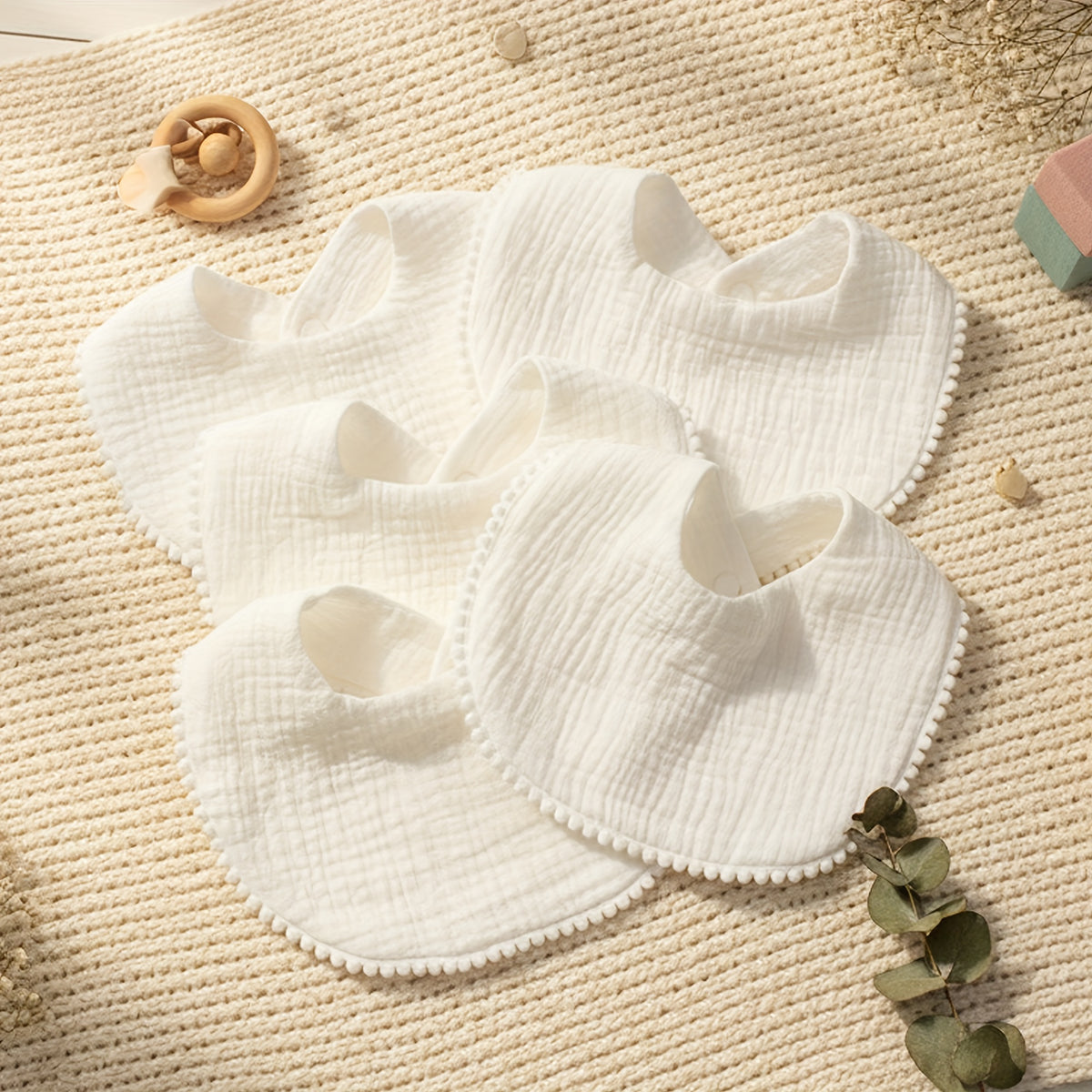 Bavoirs à pression pour bébé, blancs, mignons, doux — Monptitlou Image