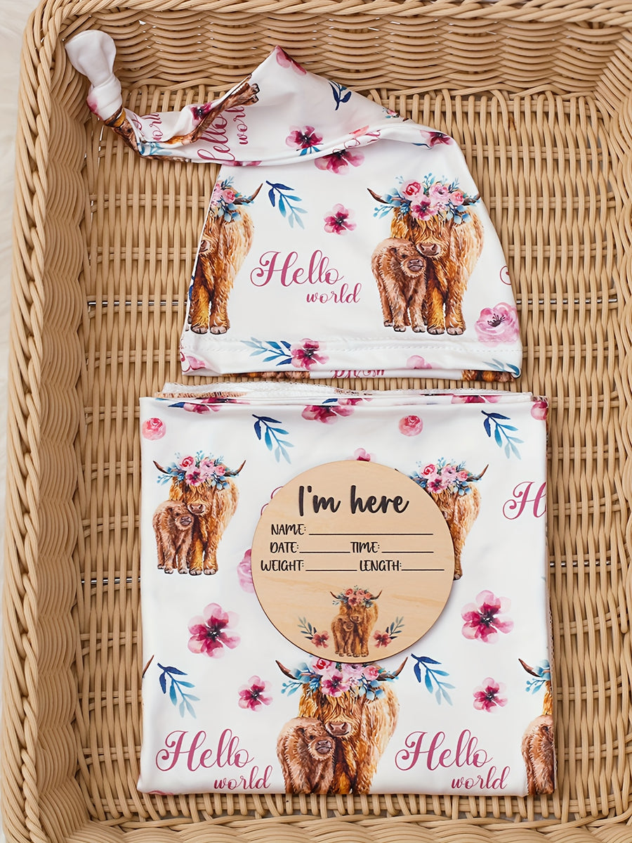 Ensemble 3 pièces pour nouveau-né : couverture d'emmaillotage et bonnet, photo 23