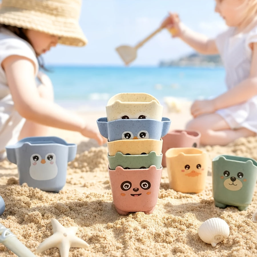 5 gobelets de rangement pour salle de bain avec animaux de dessins — Monptitlou