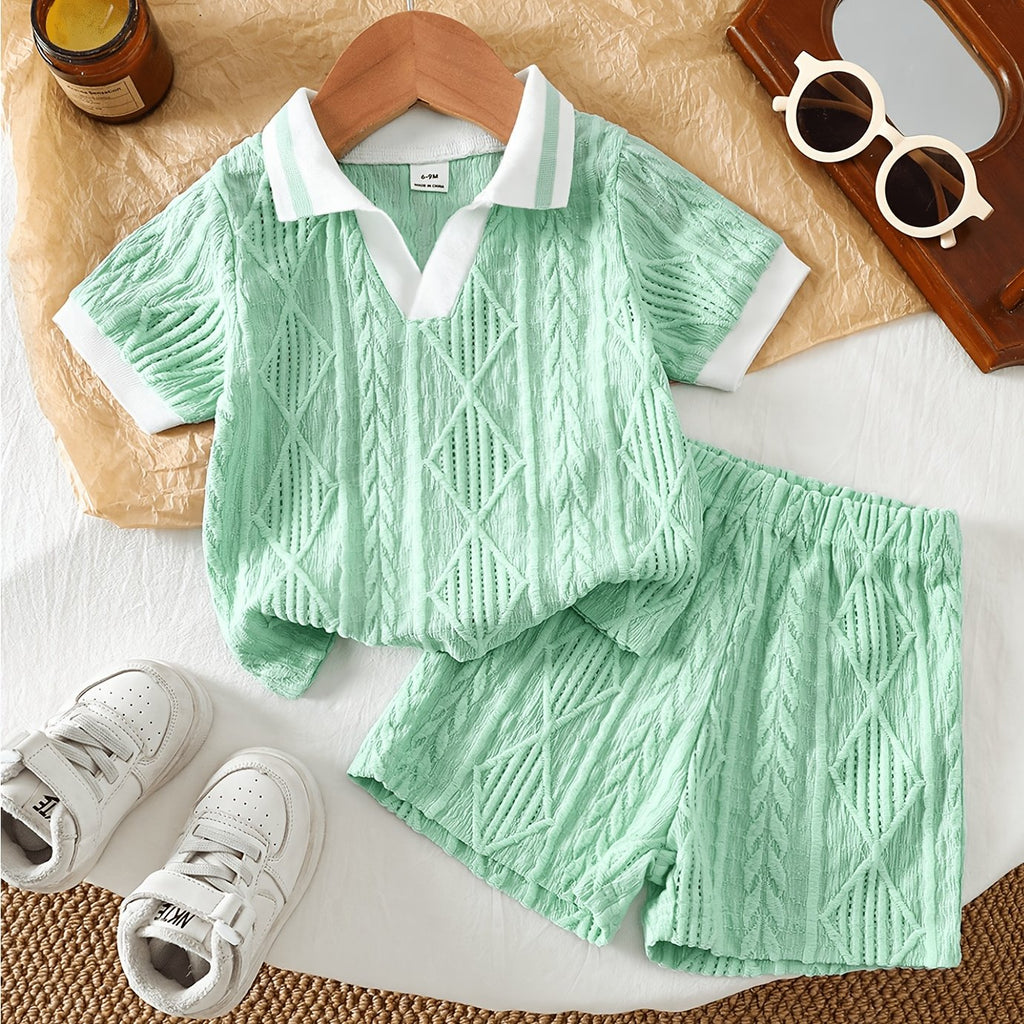 Ensemble polo et short décontracté à motif géométrique vert menthe pour — Monptitlou
