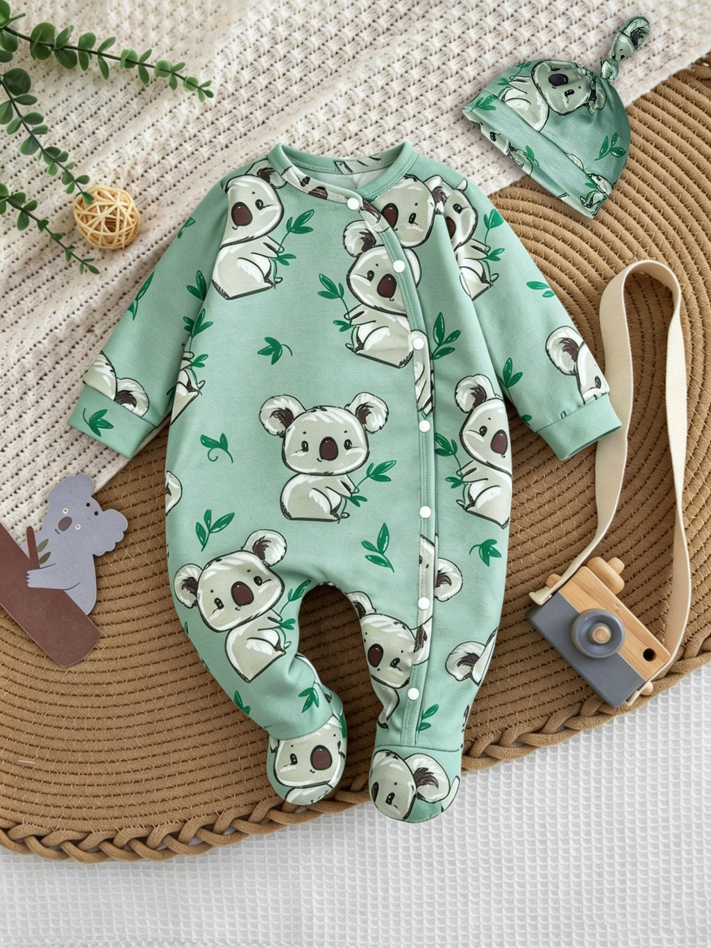 Combinaison bébé pieds doux koala feuille verte unisexe 0-9 mois — Monptitlou