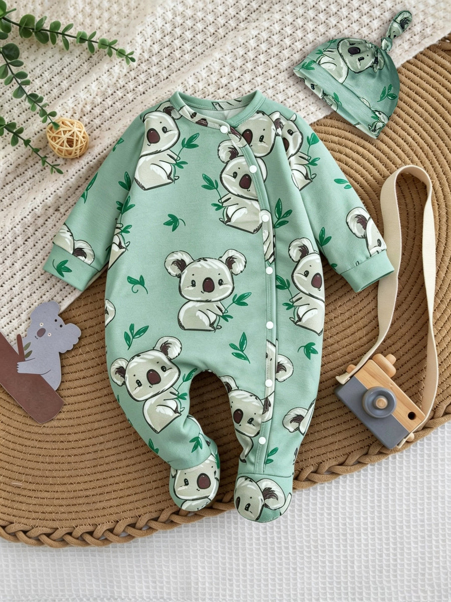 Combinaison bébé pieds doux koala feuille verte unisexe 0-9 mois — Monptitlou