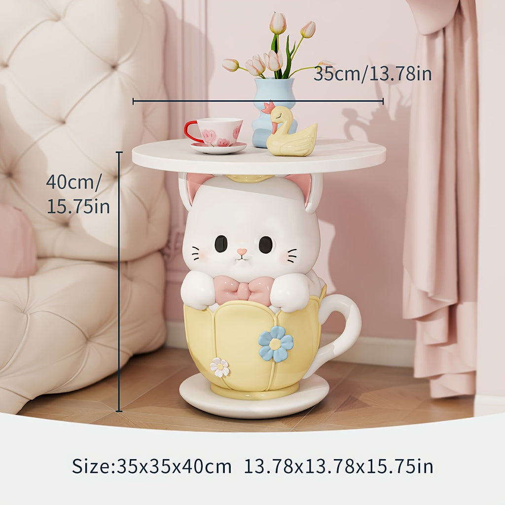 Table d'appoint en résine forme tasse à thé motif chaton mignon dessin — Monptitlou