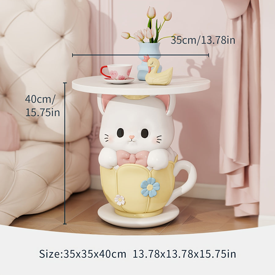 Table d'appoint en résine forme tasse à thé motif chaton mignon dessin — Monptitlou