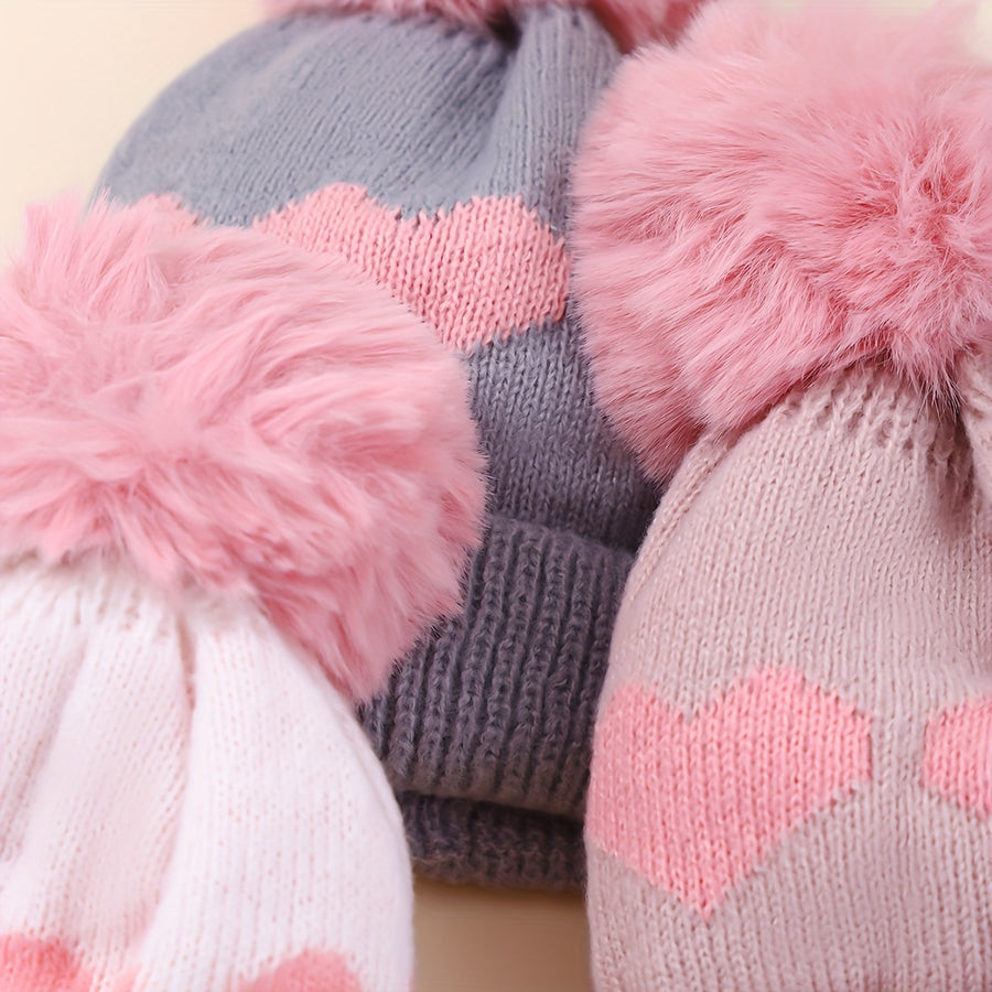 Bonnet d'hiver pour bébé, tricot jacquard épais double épaisseur avec — Monptitlou