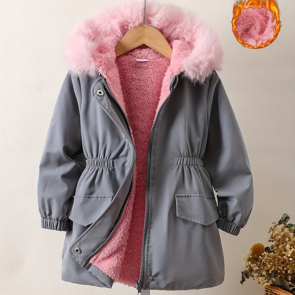 Manteau long à capuche doublé pour filles, automne hiver, décontracté — Monptitlou