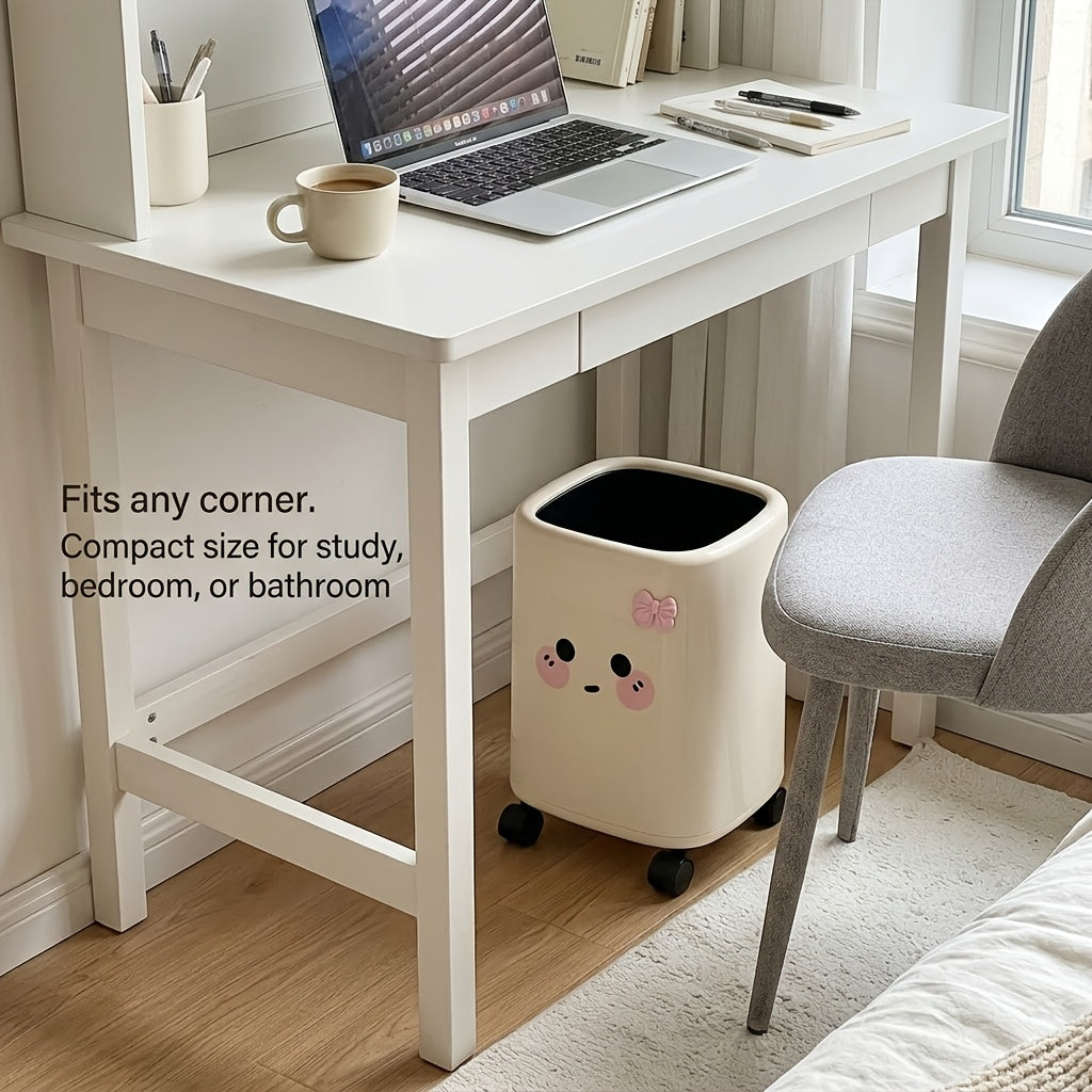 Poubelle décorative rose avec nœud et motif cartoon, double couche — Monptitlou