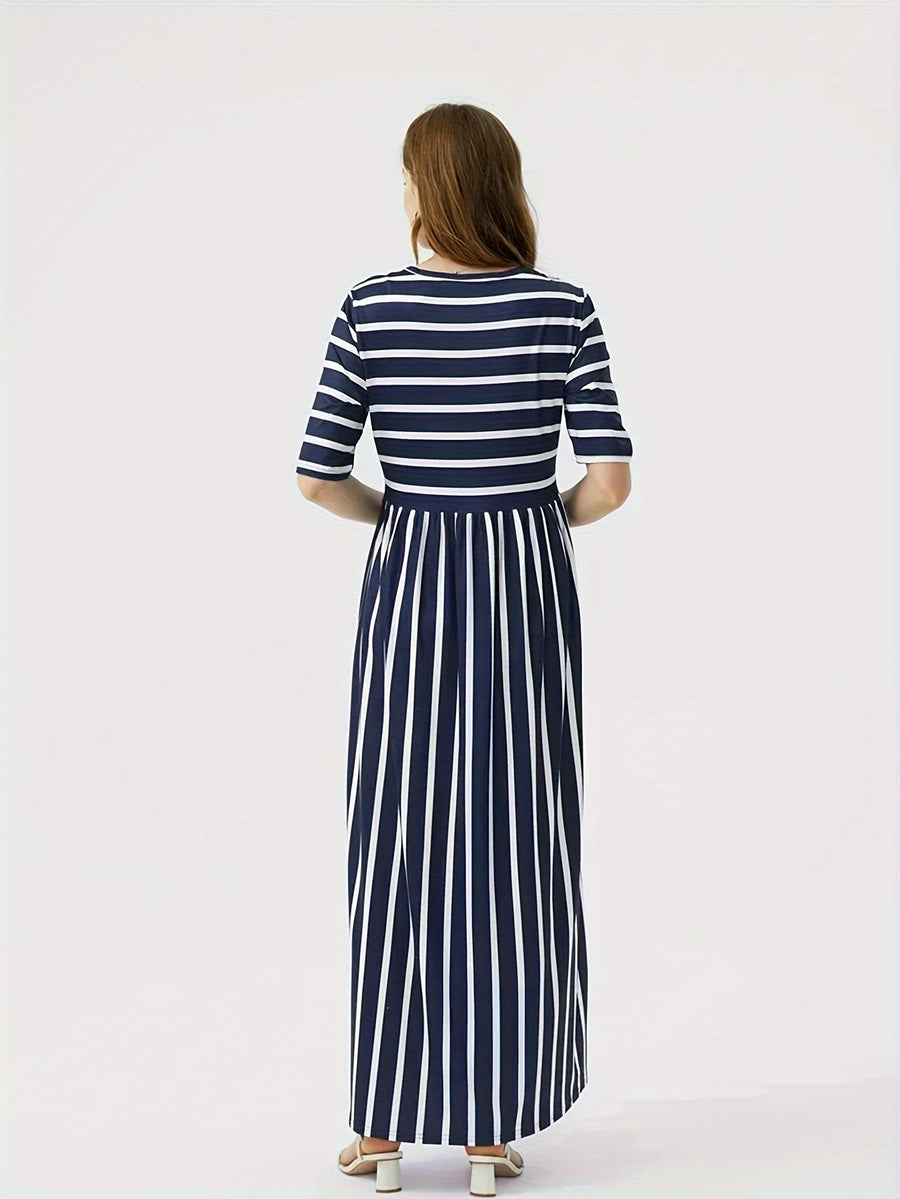 Robe d'allaitement à rayures et col rond pour femmes enceintes tendance — Monptitlou
