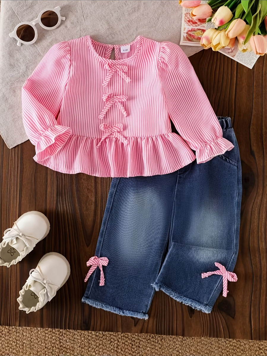Ensemble haut à manches bouffantes rayé et pantalon large pour bébé — Monptitlou