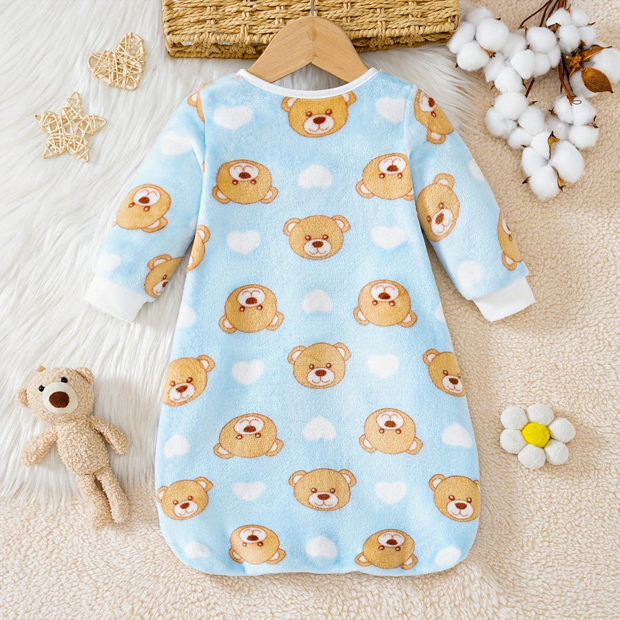 Bébé Ours Cœur Manches Longues Flanelle Polaire Fermeture Éclair Double — Monptitlou