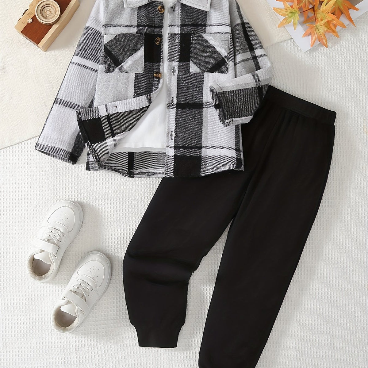 Ensemble 2 pièces vichy veste à double poche et pantalon de sport pour — Monptitlou Image