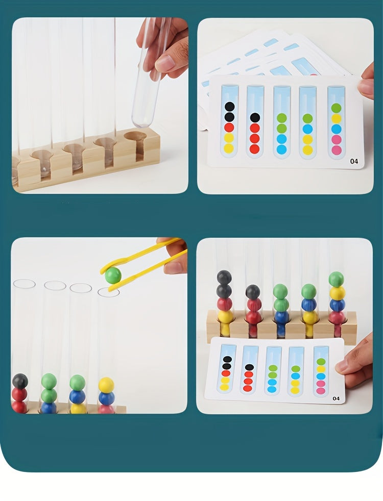 Jeu Éducatif en Bois à 5 Tubes Transparents pour le Tri de Perles — Monptitlou