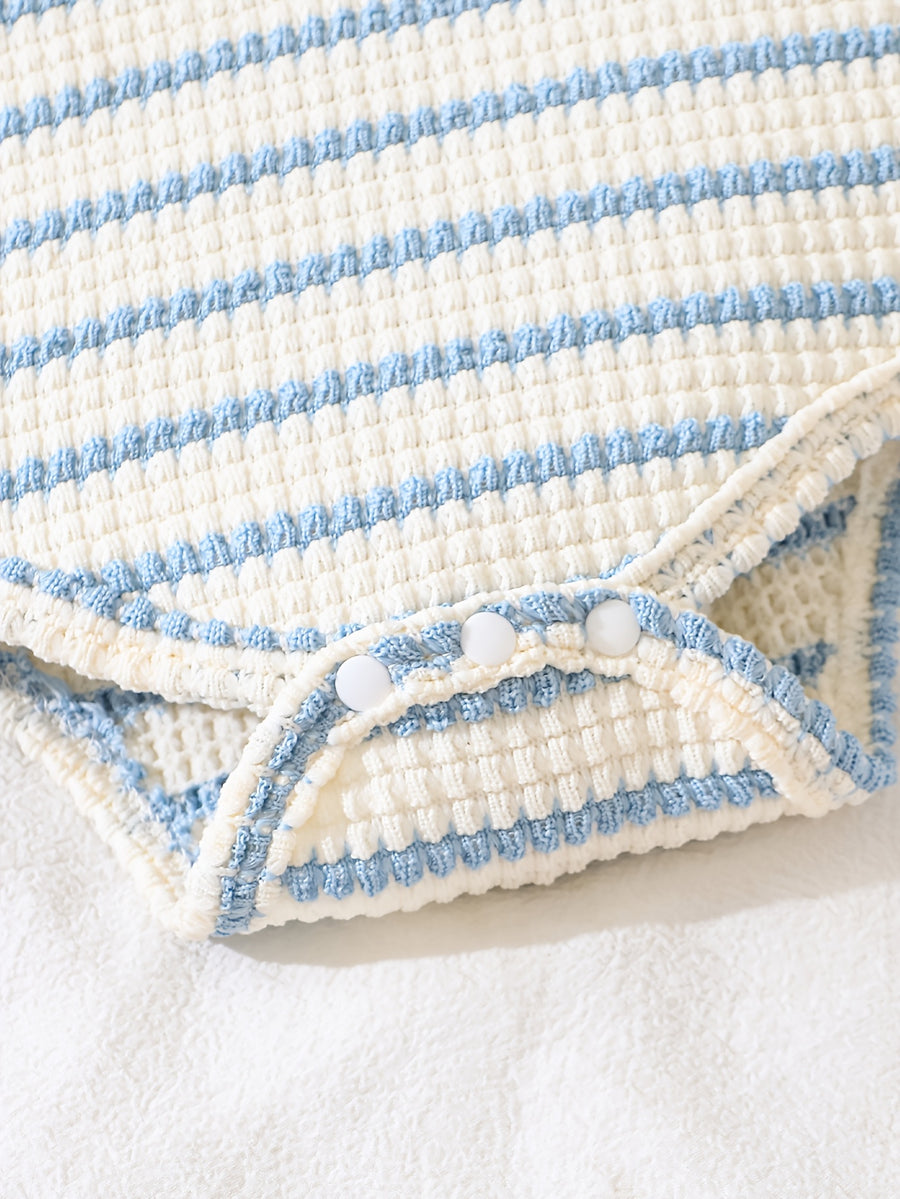Pantalons polo à col pour bébé 0-1 an, bleu et blanc rayés — Monptitlou