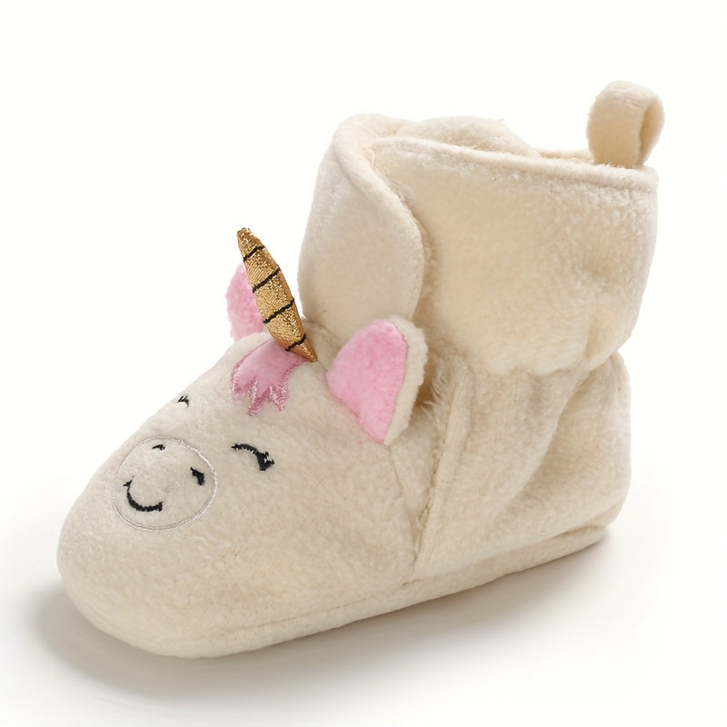 Bottes de bébé en peluche avec motifs d'animaux d'automne et d'hiver — Monptitlou