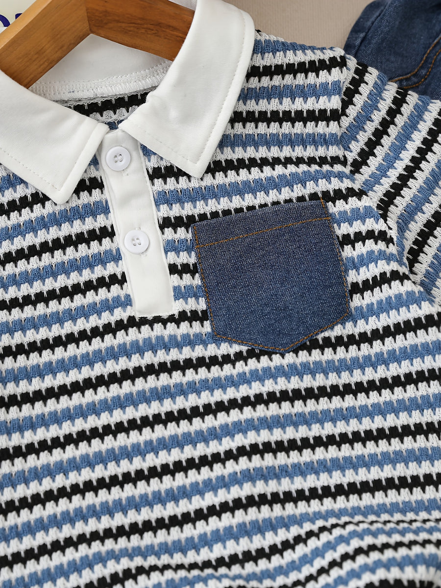 Ensemble 2 pièces polo rayé garçon printemps/été décontracté + pantalon