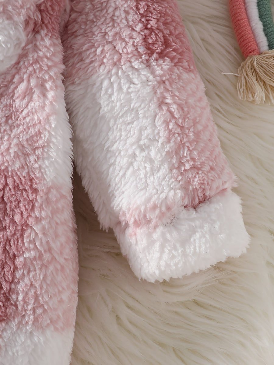 Grenouillère à capuche pour bébé fille en peluche à carreaux roses de — Monptitlou