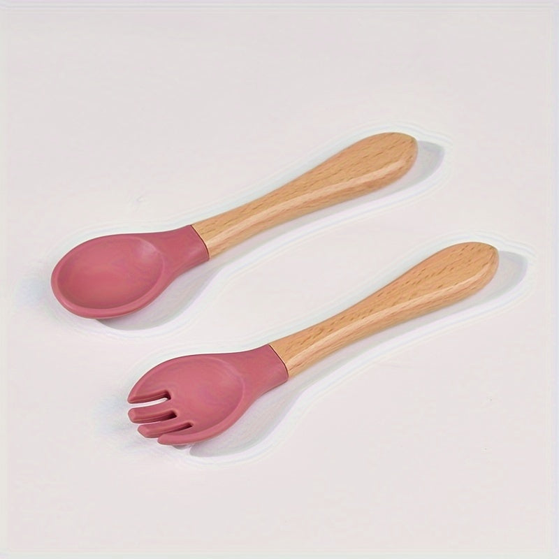 Cuillère en silicone alimentaire avec manche en bois — Monptitlou