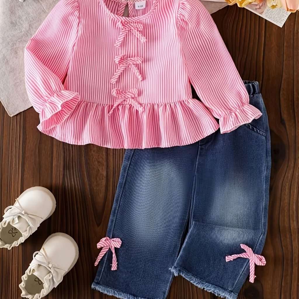 Ensemble haut à manches bouffantes rayé et pantalon large pour bébé — Monptitlou