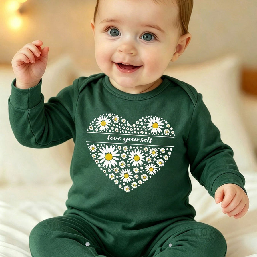 Barboteuse Bébé Printemps/Automne avec Pieds et Motif "Coeur de — Monptitlou