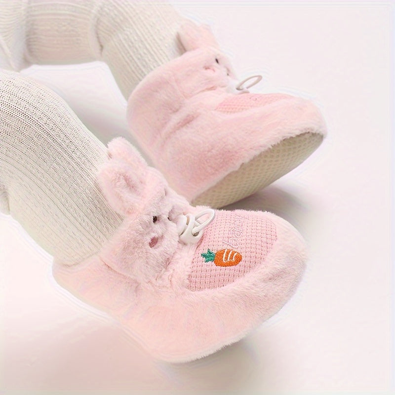 Chaussures d'hiver pour nouveau-nés 0-1 an, bottes chaudes doublées peluche avec motifs mignons, semelles souples, chaus