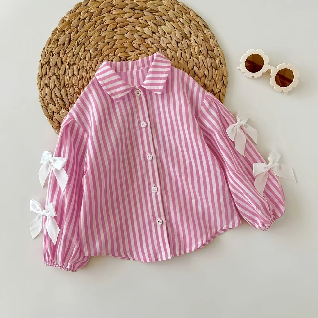 [Chemise bébé rayée] 1 pc Chemise bébé style doux à col polo manches — Monptitlou