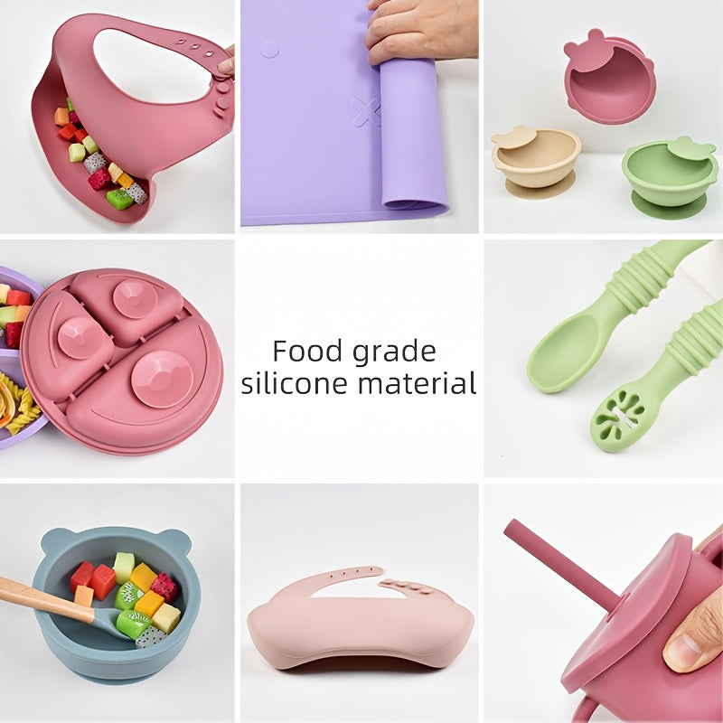 Ensemble de couverts bébé 10 pièces, assiettes en silicone — Monptitlou