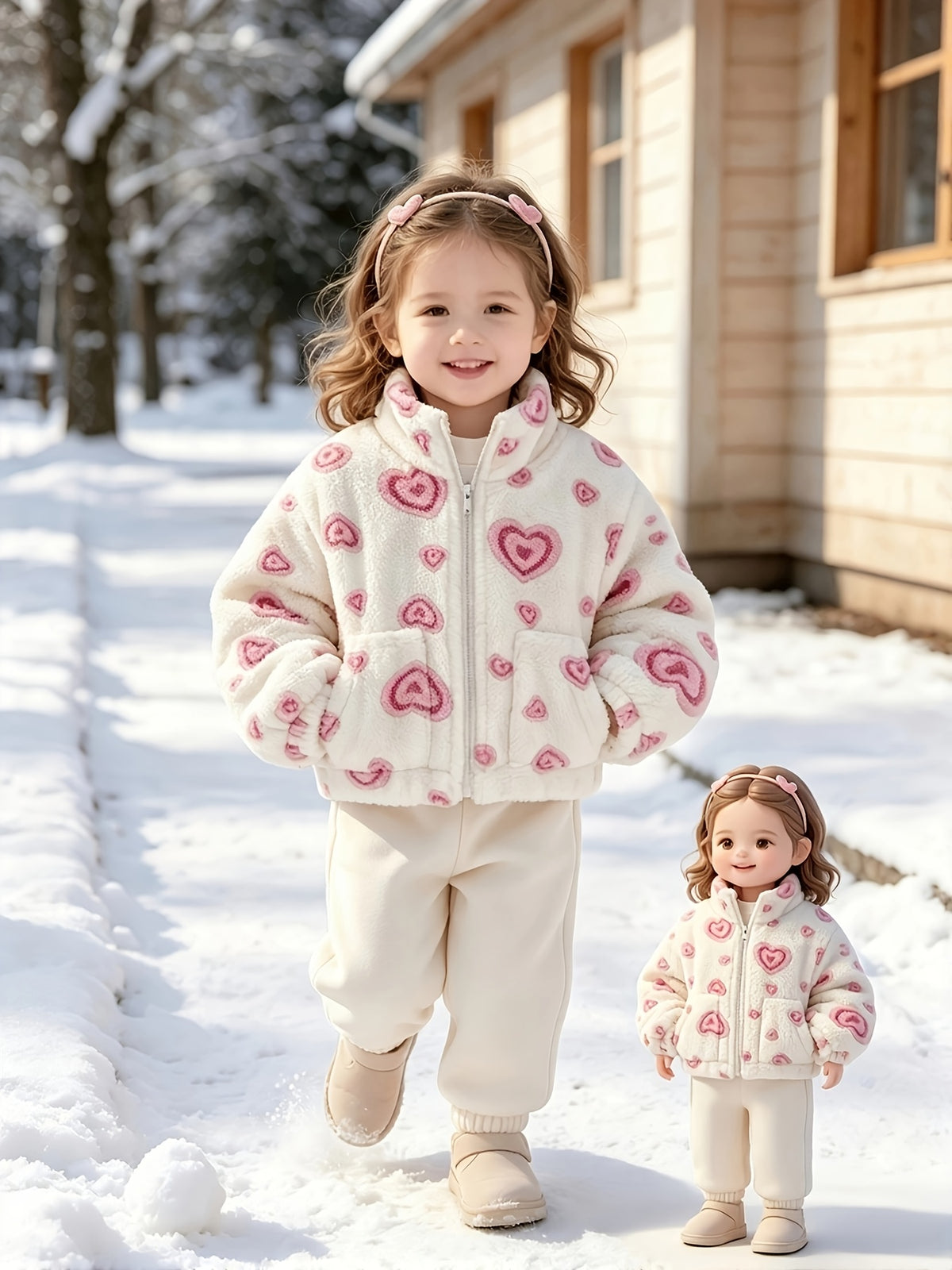 Veste à Revers en Molleton Corail Cœur Rose pour Fille — Monptitlou Image