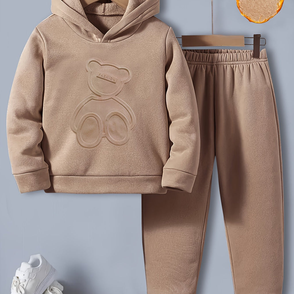 Ensemble de sport à capuche épais motif ours 3D en relief pour automne — Monptitlou