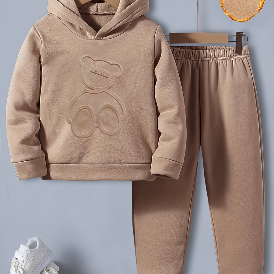 Ensemble de sport à capuche épais motif ours 3D en relief pour automne — Monptitlou