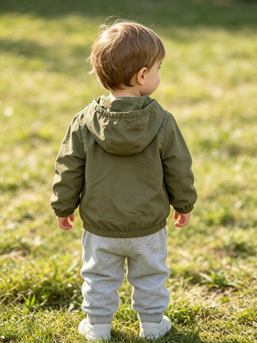 Nouvelle Veste Zippée à Capuche Kaki Printemps et Automne pour Bébés et