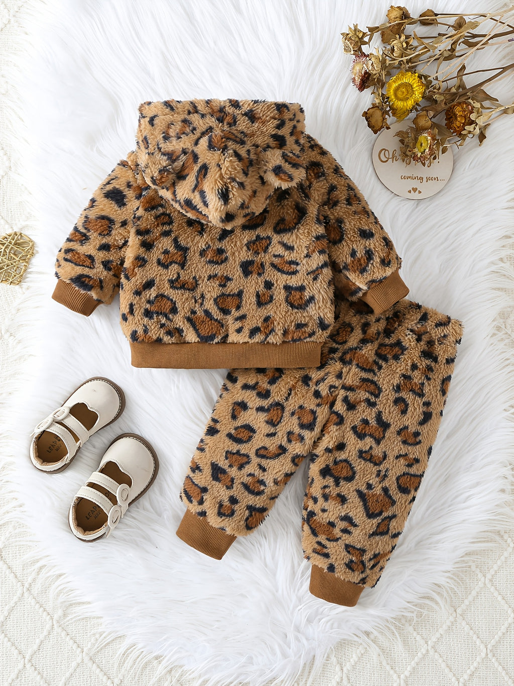 Ensemble Bébé Petite Fille Automne Hiver Imprimé Léopard — Monptitlou
