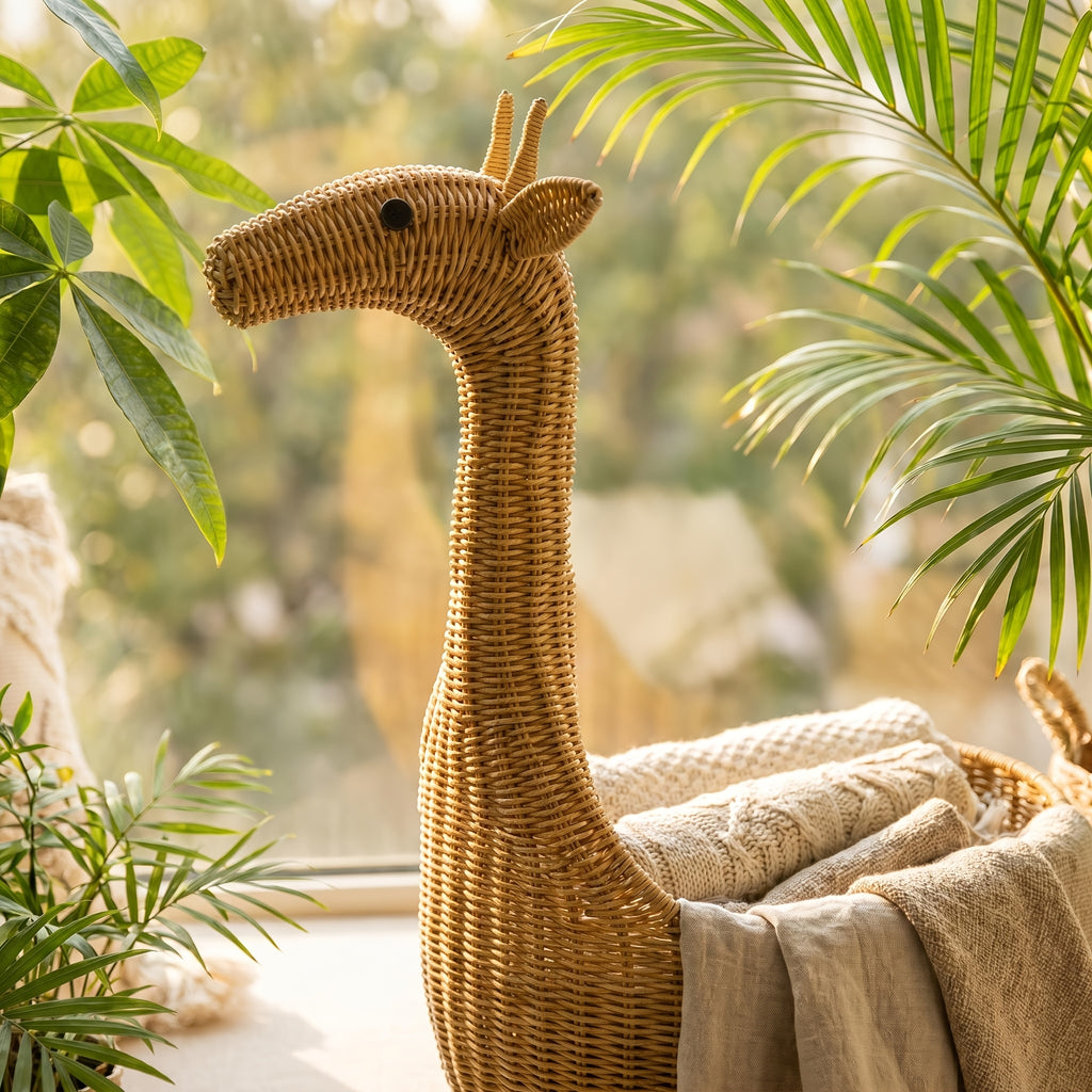 Panier de rangement en rotin tressé main girafe adorable pour chambre — Monptitlou