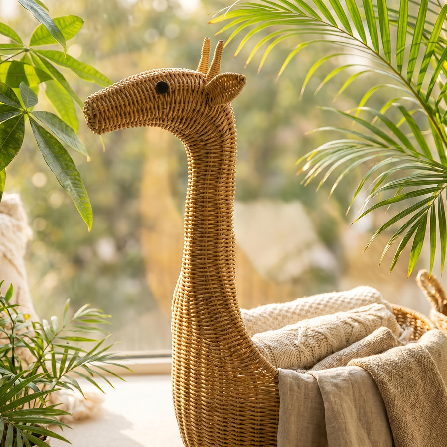 Panier de rangement en rotin tressé main girafe adorable pour chambre — Monptitlou