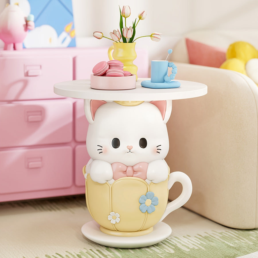 Table d'appoint en résine forme tasse à thé motif chaton mignon dessin — Monptitlou