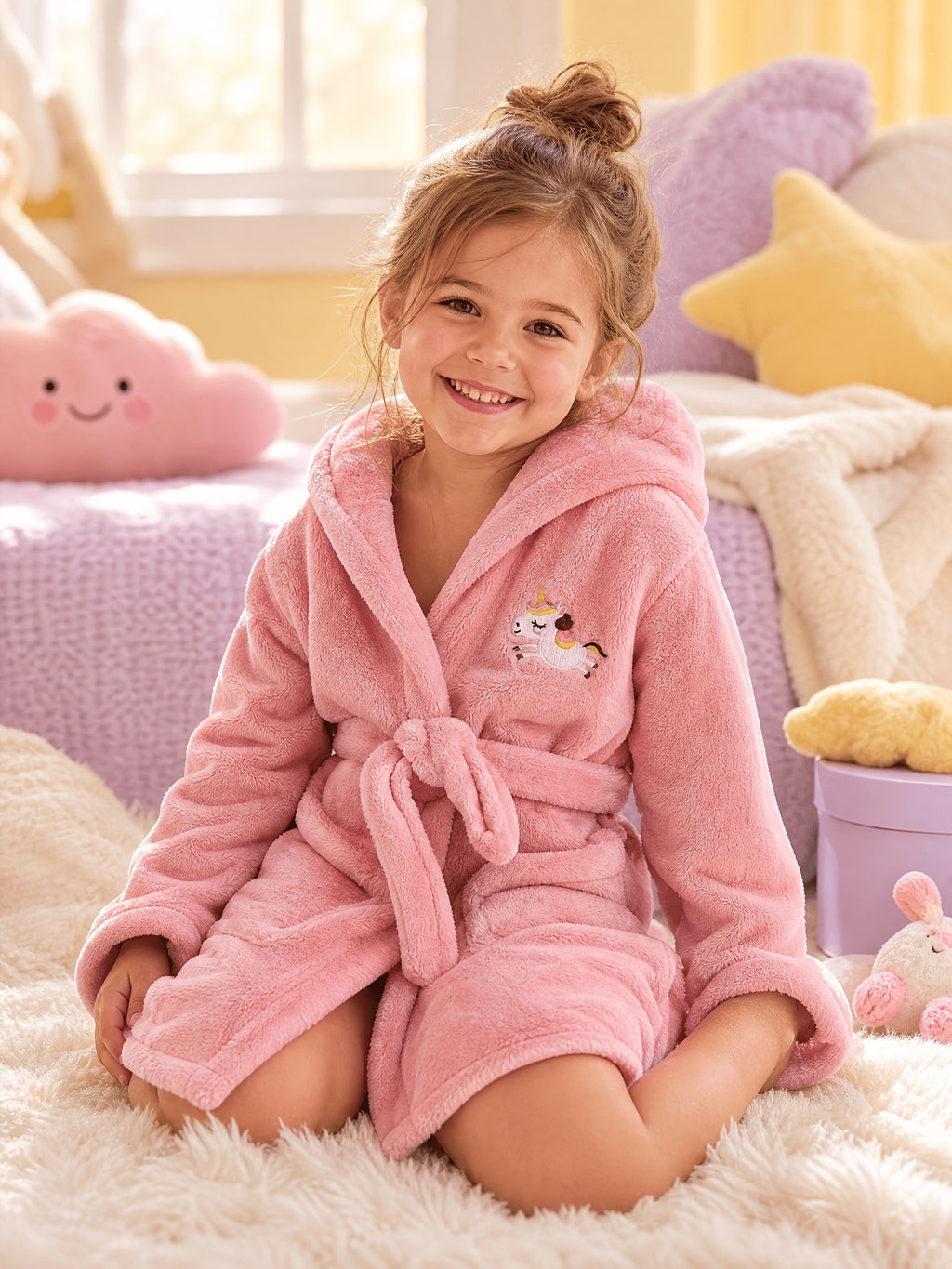 Robe à capuche brodée licorne pour filles avec manches longues — Monptitlou