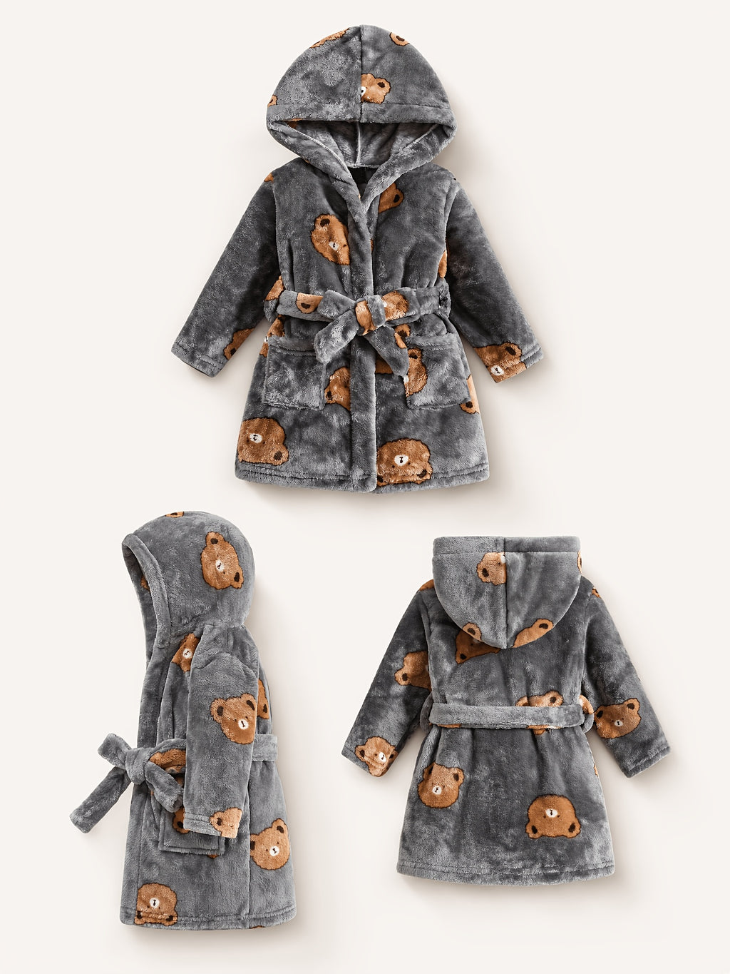Peignoir à capuche pour garçon à motif ours, manches longues — Monptitlou