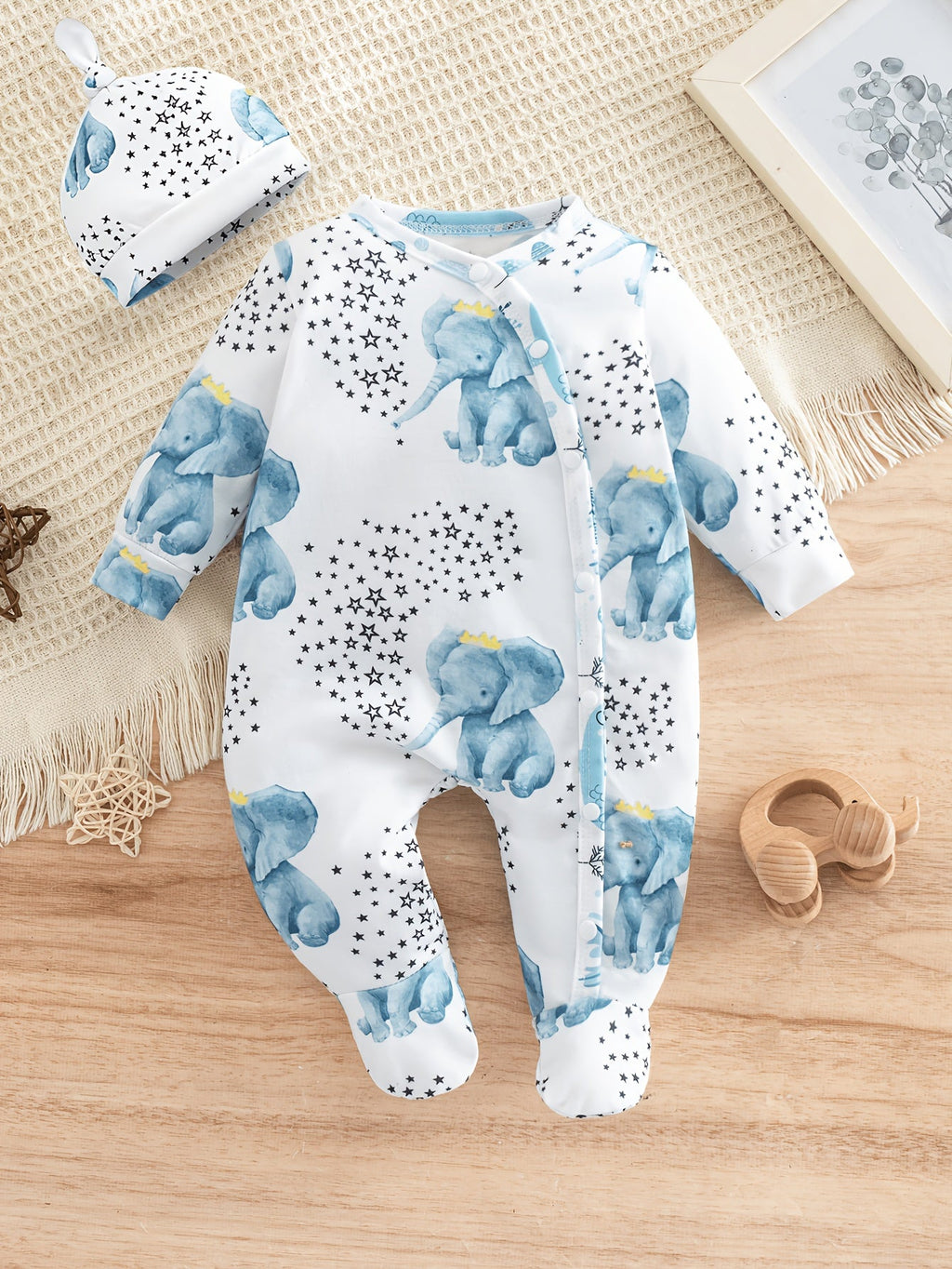 Body Bébé Éléphant Bleu Étoile Confortable — Monptitlou