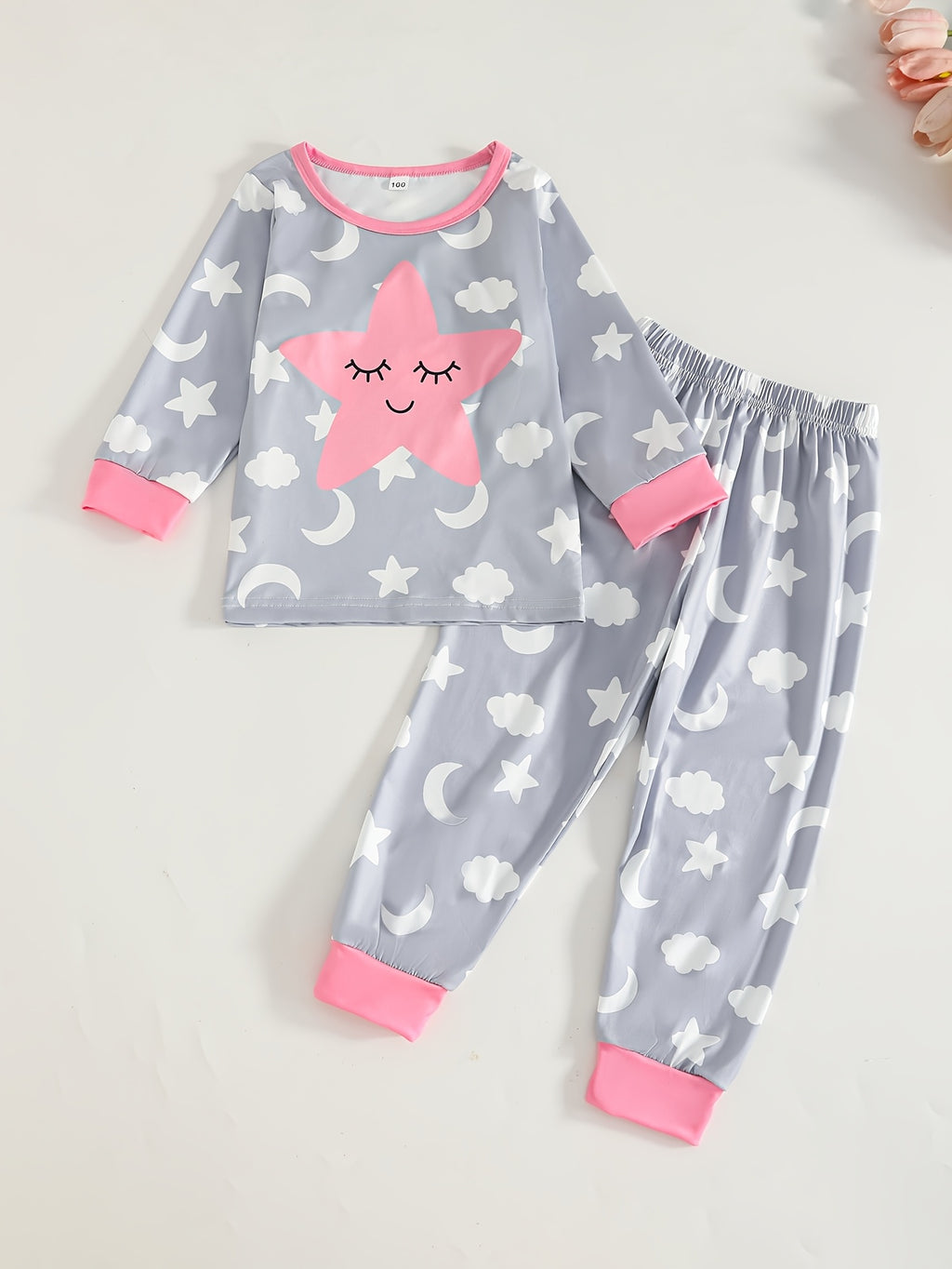 Pyjama pour filles avec imprimé nuage, étoile et lune — Monptitlou