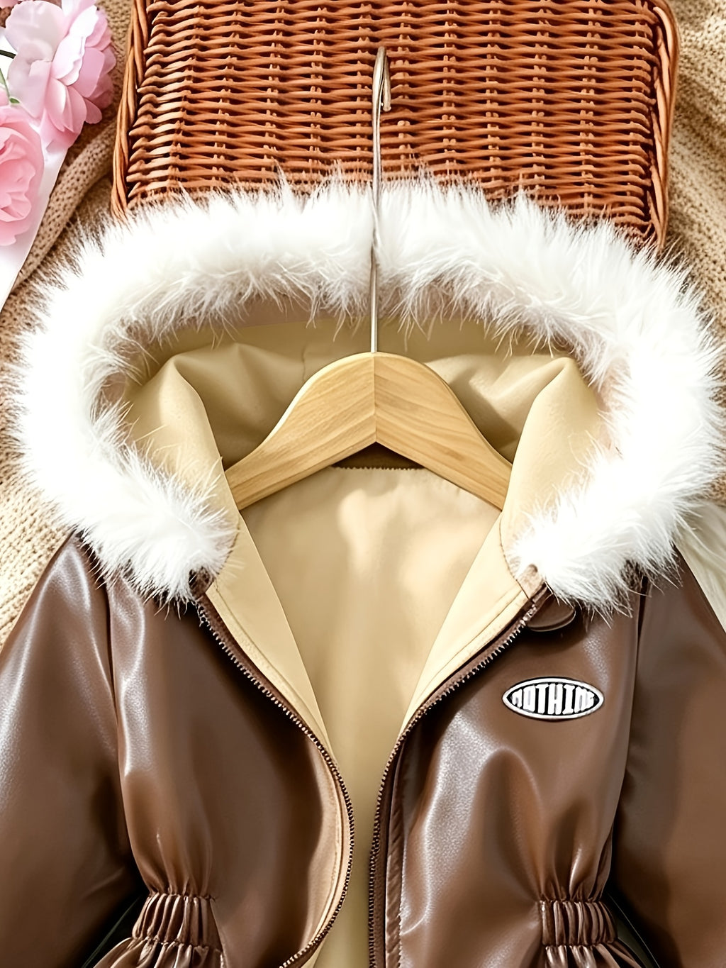 Veste à capuche pour fille avec petite décoration d'étiquette Zhangzi +