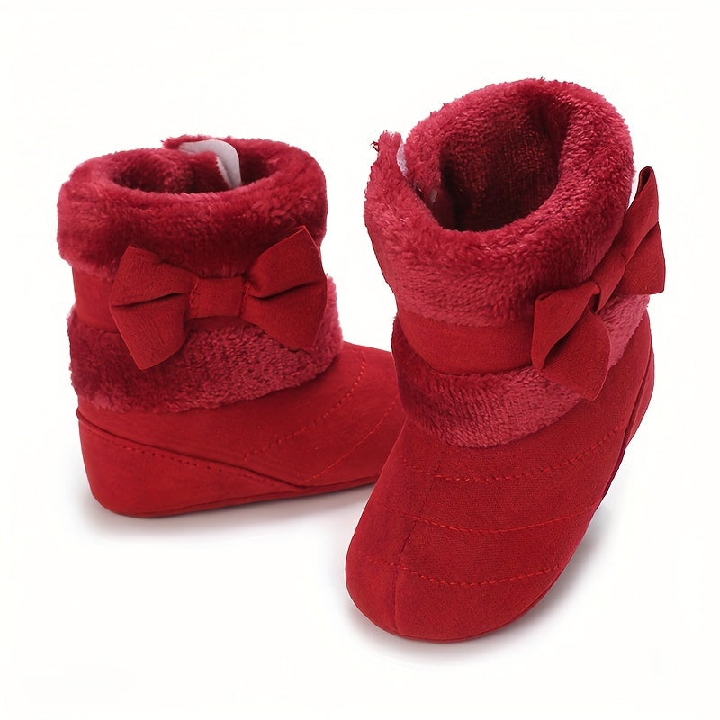 Chaussures pour bébé de 0 à 1 an Filles Hiver Polaire Confortable Bottes de neige Mignon Nœud Chaussures Bébé Semelle so