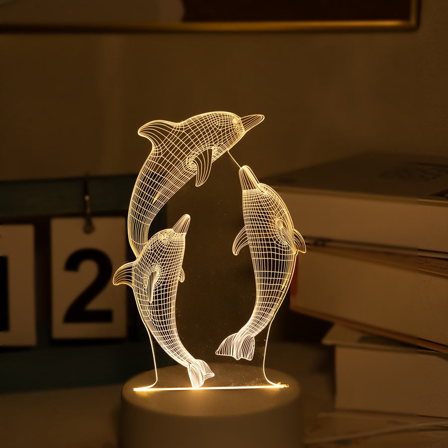 Lampe de nuit 3D USB dauphin lumineux, décoration de table vie marine — Monptitlou