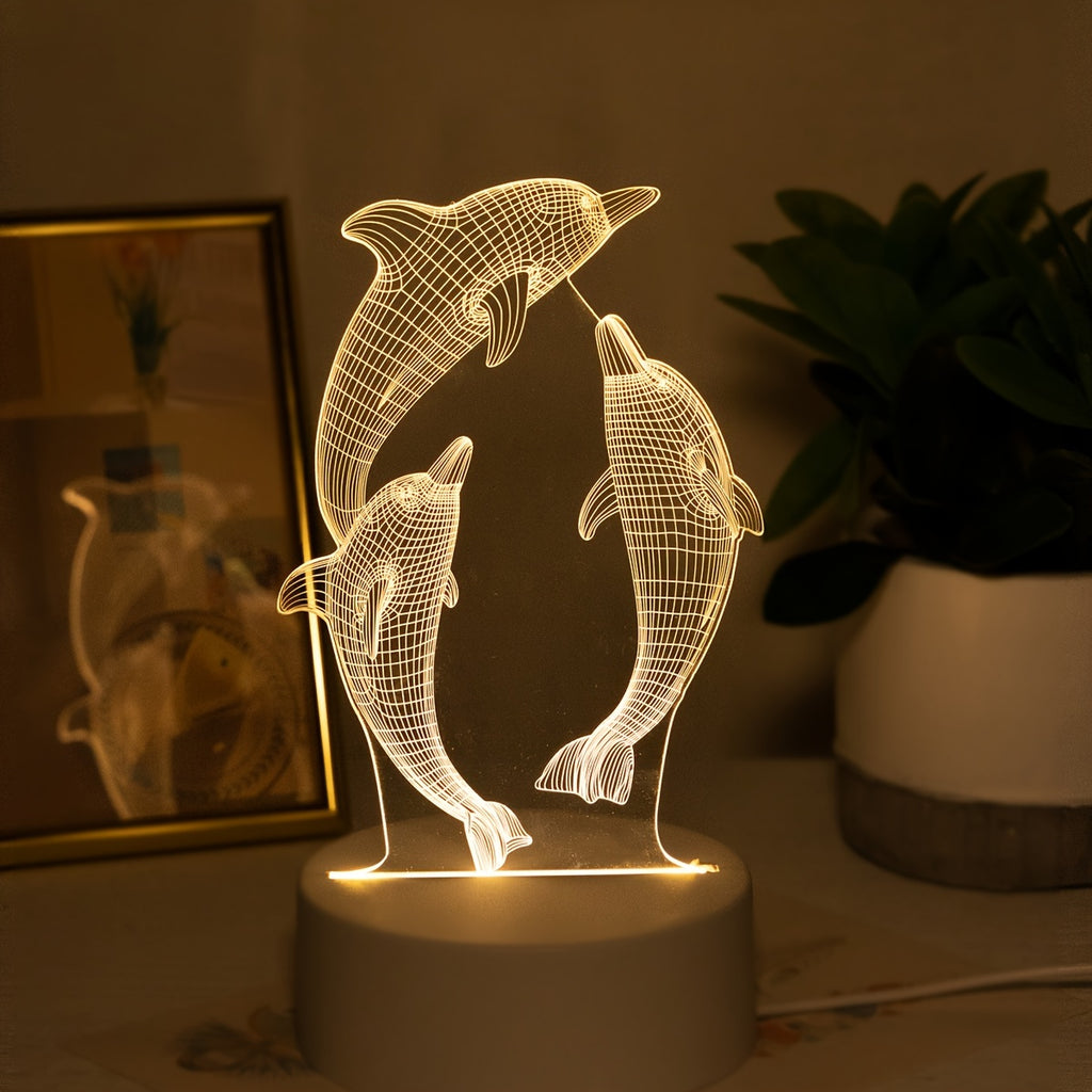 Lampe de nuit 3D USB dauphin lumineux, décoration de table vie marine — Monptitlou