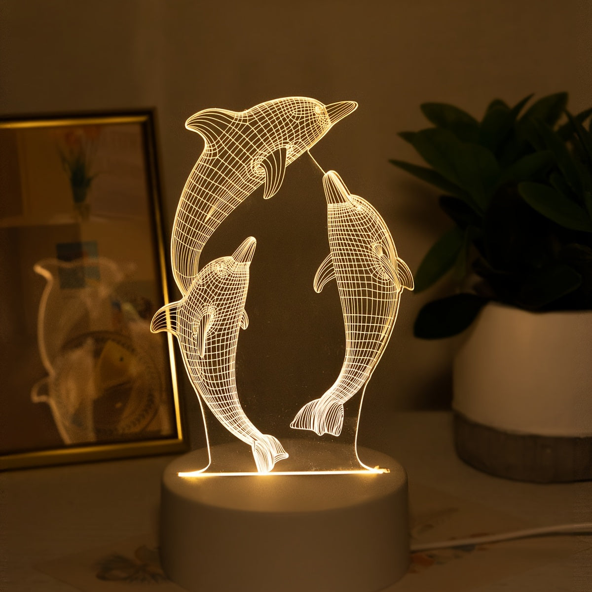 Lampe de nuit 3D USB dauphin lumineux, décoration de table vie marine — Monptitlou Image